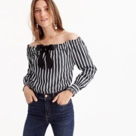 J. Crew Striped Off-the-Shoulder Blouse - Picture 1 of 7